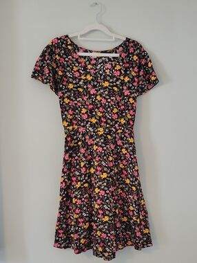Old Navy Black Dress with Pink & Yellow Floral Print